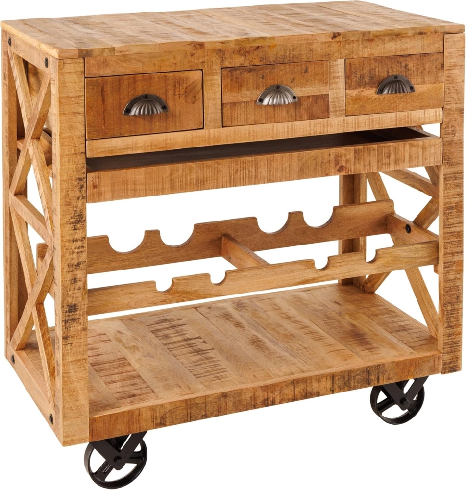 riess-ambiente Servierwagen BODEGA 86cm natur / schwarz, (Einzelartikel, 1 St), Küche · Massivholz · mit Weinregal · Barschrank Bild 1