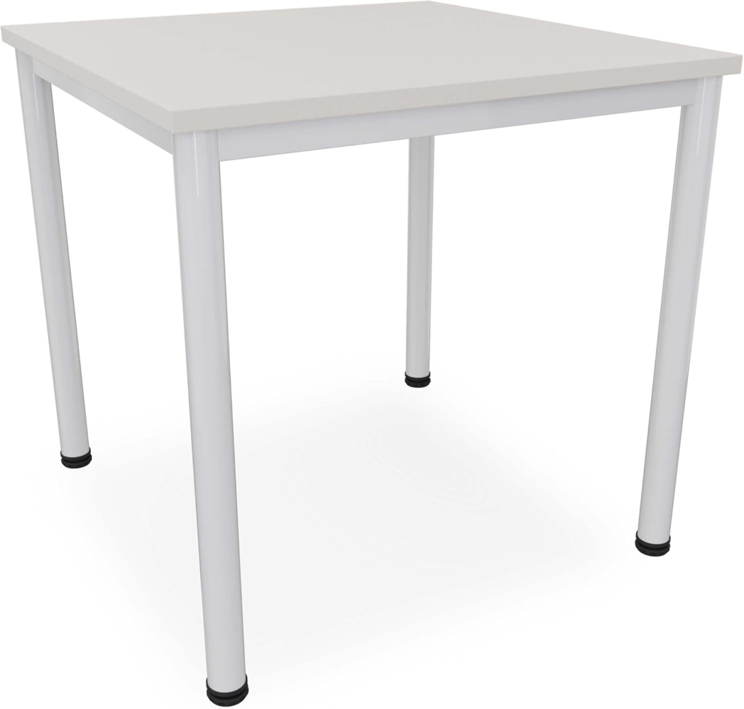 Dila GmbH Schreibtisch in verschiedenen Größen und Farben graues Metallgestell Konferenztisch Besprechungstisch Arbeitstisch Universaltisch Bürotisch Verkaufstisch (B: 80 cm x T: 80 cm, Lichtgrau) Bild 1