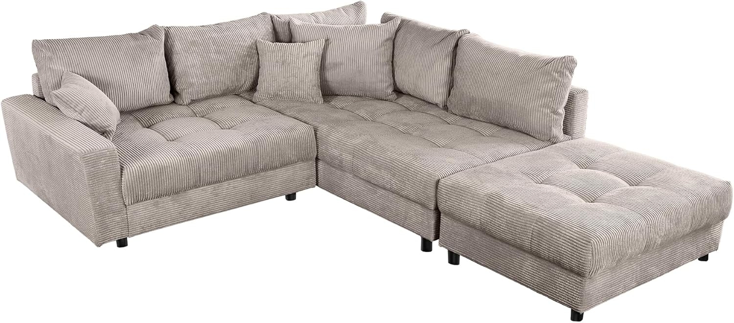 riess-ambiente Ecksofa KENT 220cm greige / schwarz, Einzelartikel 1 Teile, Wohnzimmer · Cord · mit Federkern · inklusive Hocker · L-Form · Modern Bild 1