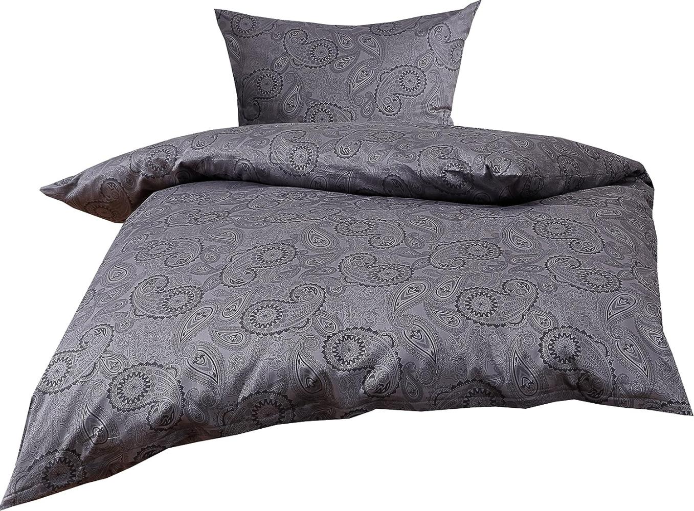 Bettwaesche-mit-Stil Mako-Satin Damast Paisley Bettwäsche "Davos" schwarz-grau Garnitur 140x200 + 70x90 Bild 1