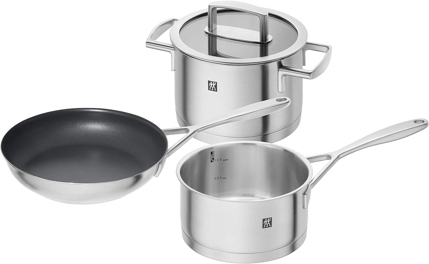 ZWILLING Vitality Kochtopf-Set mit Pfanne, 3-teilig, 1 Deckel, Induktionsgeeignet, Edelstahl, Silber Bild 1