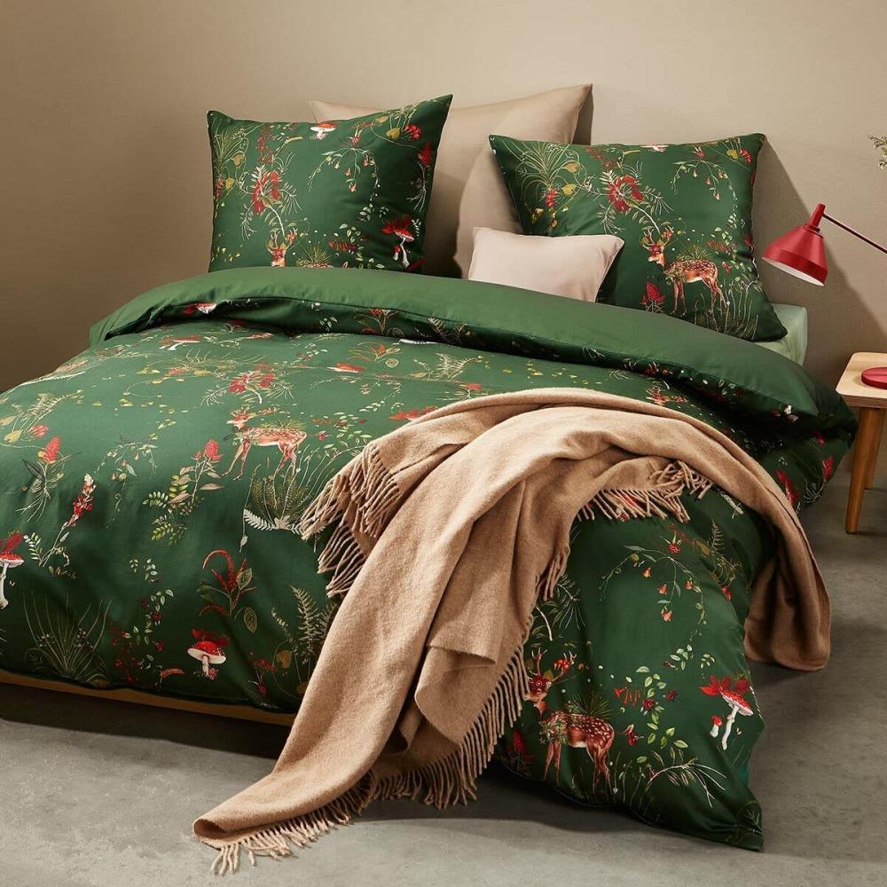 Fleuresse Mako-Satin Bettwäsche 135x200 Hirsch Äste Pilze Herbst grün Wende 114291-05 Bild 1