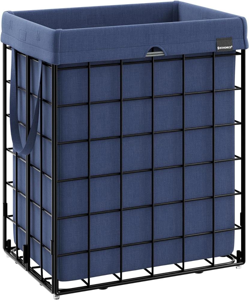Songmics Wäschekorb 90 L, faltbarer Wäschesammler, abnehmbarer und waschbarer Wäschesack, Metalldrahtgestell, für Schlafzimmer, Bad, Waschküche, schwarz-anthrazitblau Bild 1