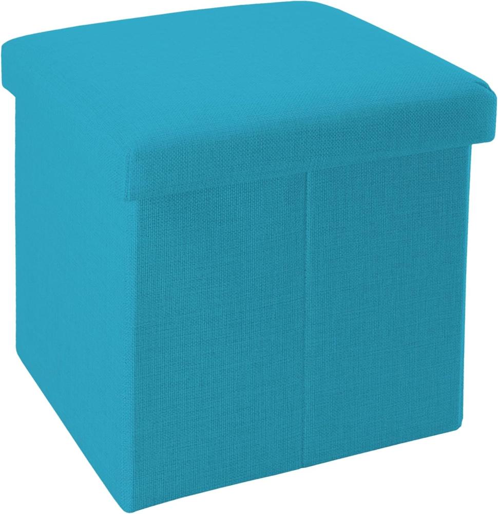 Intirilife Faltbarer Sitzhocker 38 x 38 x 38 cm in HIMMEL BLAU - Sitzwürfel mit Stauraum und Deckel aus Stoff in Leinen Optik - Sitzcube Fußablage Aufbewahrungsbox Truhe Sitzbank Bild 1