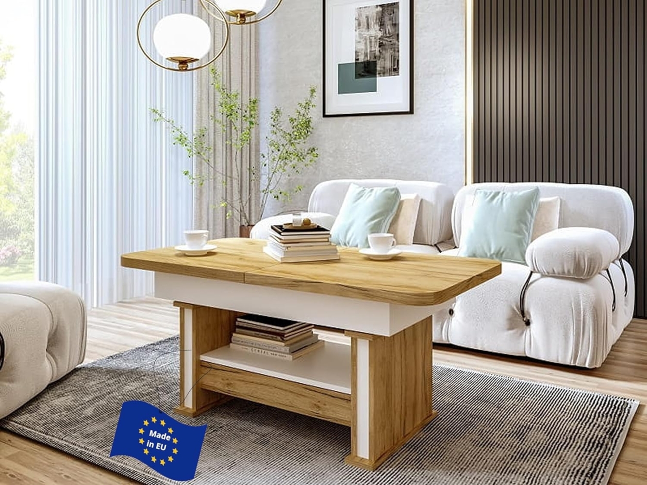 designimpex Couchtisch Design DA-555 Schublade höhenverstellbar ausziehbar Tisch Bild 1