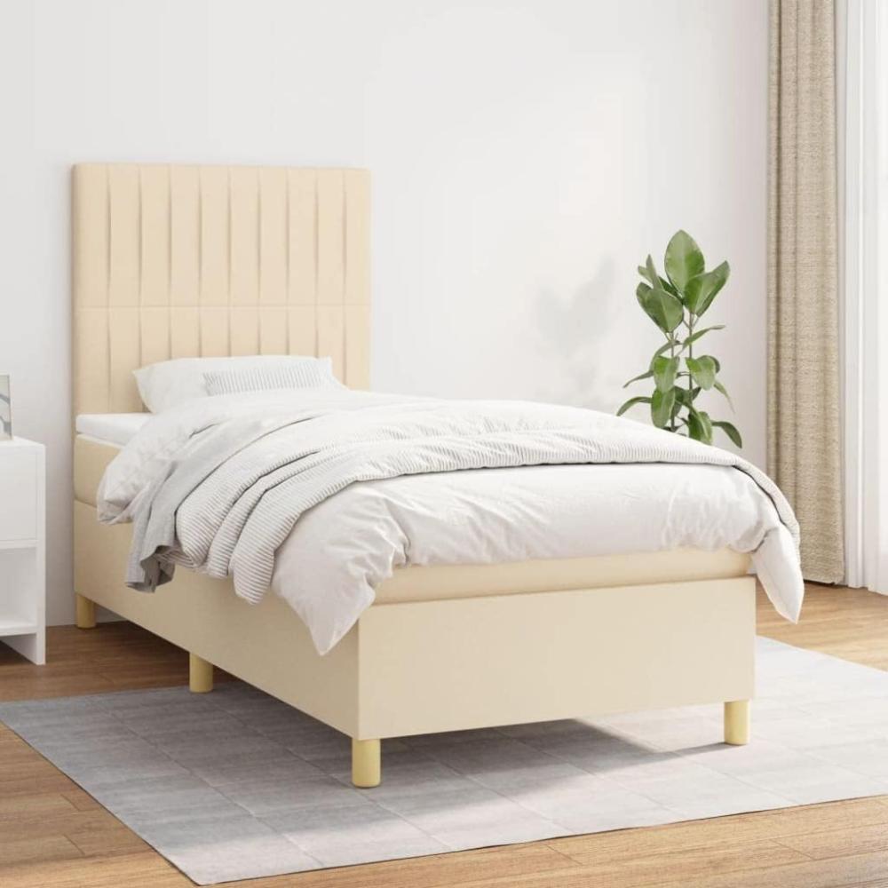 vidaXL Boxspringbett mit Matratze Creme 80x200 cm Stoff, Härtegrad: H2 [3142454] Bild 1