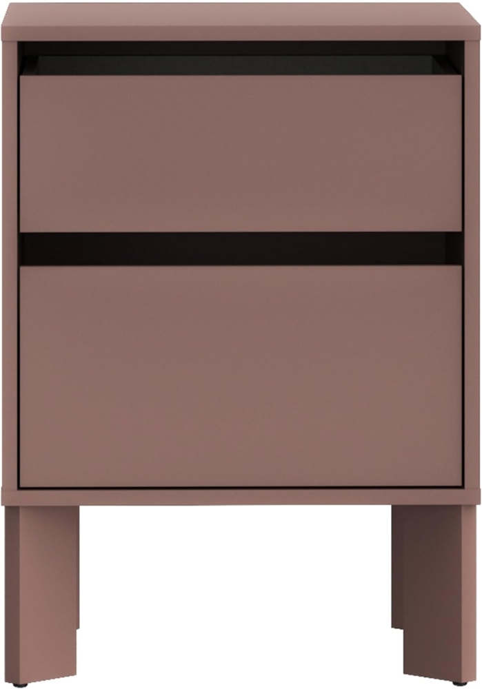 Forte Tahoe Nachtschrank 50, minimalistischer Nachttisch mit 2 Schubladen und diagonal gesetzten Beinen, Schlafzimmer, Holzwerkstoff, Terrakotta, 48,2 cm breit x 66,7 cm hoch x 41,4 cm tief Bild 1