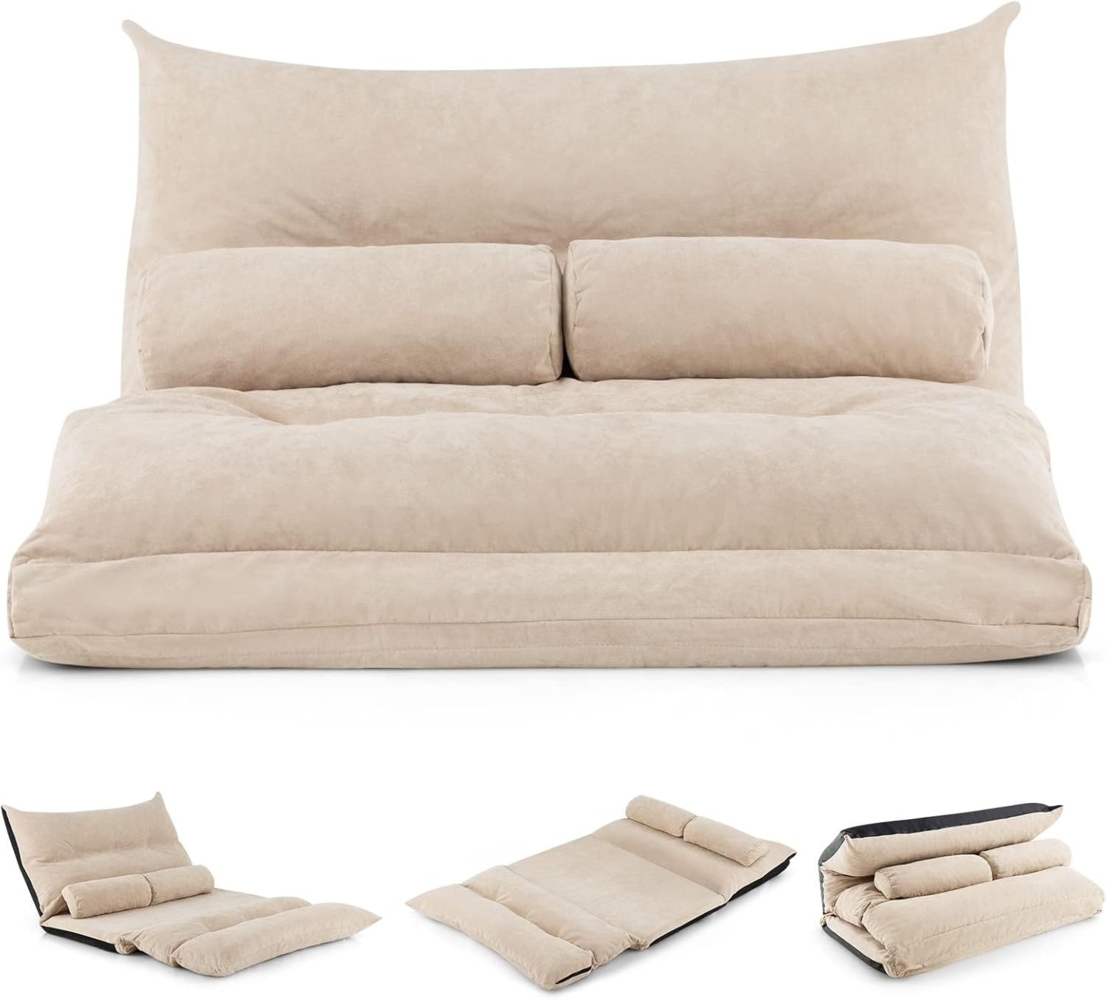 FANTASK Klappbares Bodensofa, 3 in 1 Schlafsofa mit Schlaffunktion und Verstellbarer Rückenlehne, Sofabett mit 2 Lendenkissen, Klappsofa Schlafsessel für Wohnzimmer & Schlafzimmer (Beige) Bild 1