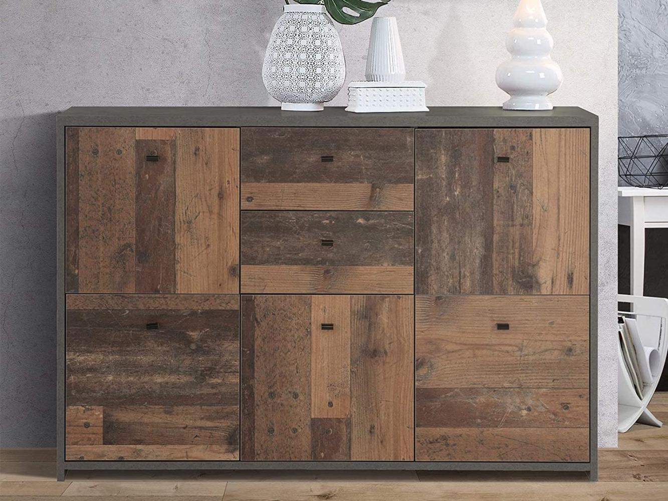 Kommode >Burg< in Betonoptik Dunkelgrau - 114.1x77.5x29.6cm (BxHxT) Bild 1