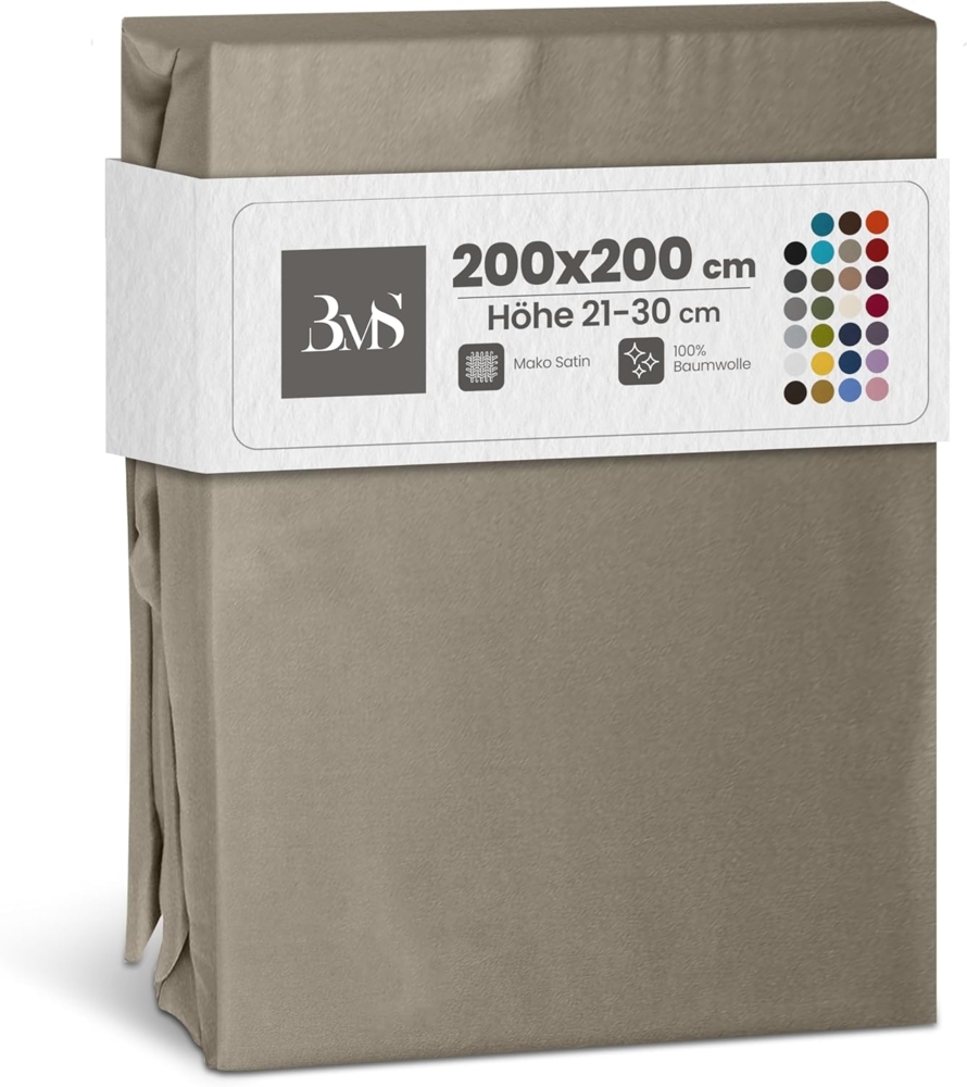 Bettwaesche-mit-Stil Mako-Satin Spannbettlaken braun 200x200cm Höhe 21-30cm Bild 1
