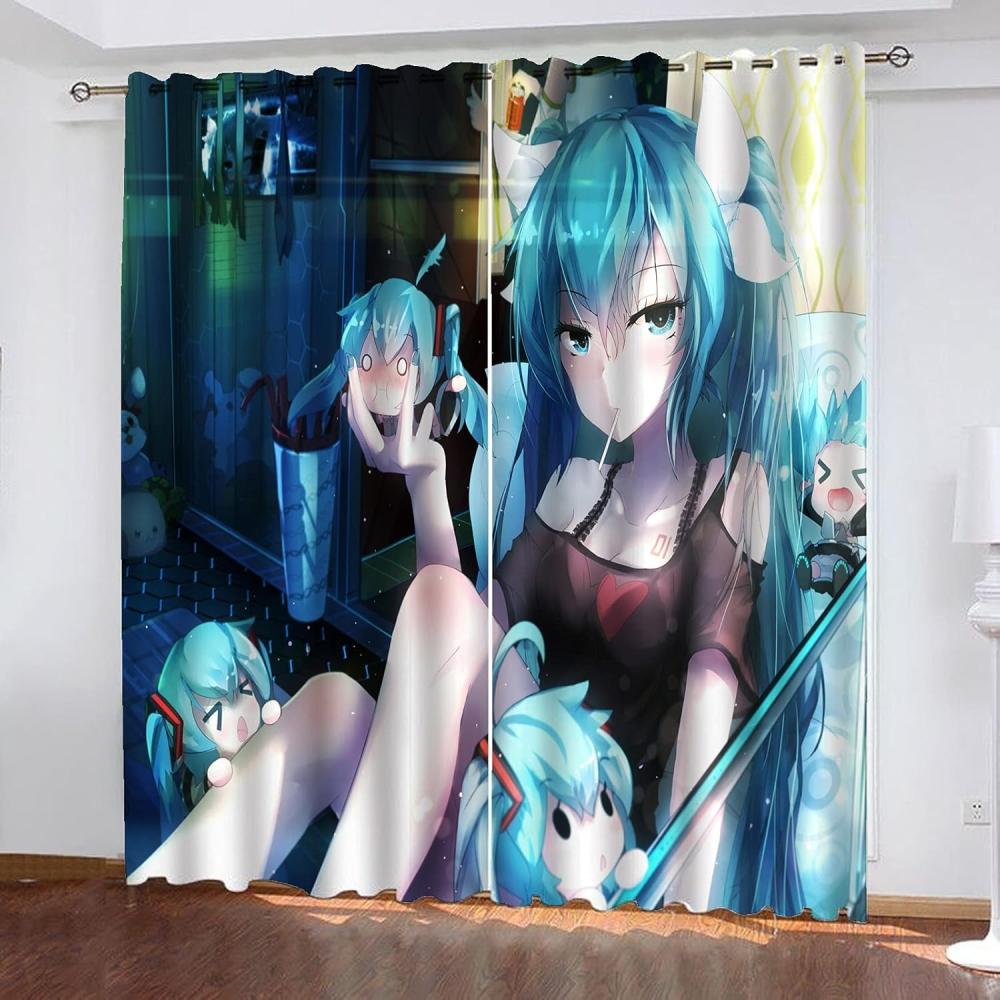 Fgolphd Verdunkelungsvorhang-Set 3D-Druck Anime Cartoons Hatsune Miku Vorhänge Für Kinderzimmer Schiebegardine Blickdicht Für Dekoration Wohnzimmer Esszimmer (100×140(BxH),5) Bild 1