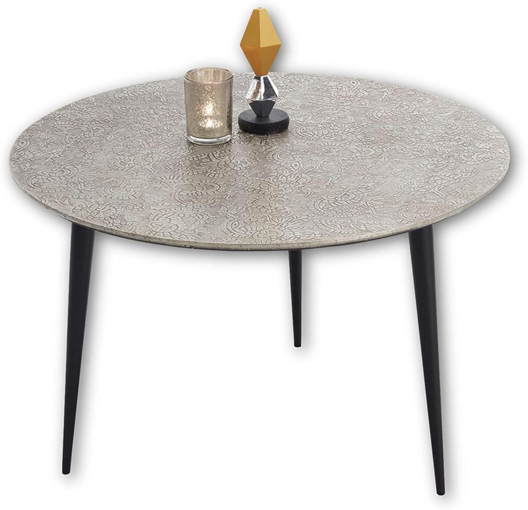 Stella Trading Patna Couchtisch rund in Metall-Optik mit Metallgestell, Schwarz - Sofatisch mit gemusterter Oberfläche für Ihren Wohnbereich - 75 x 46 x 75 cm (B/H/T) Bild 1