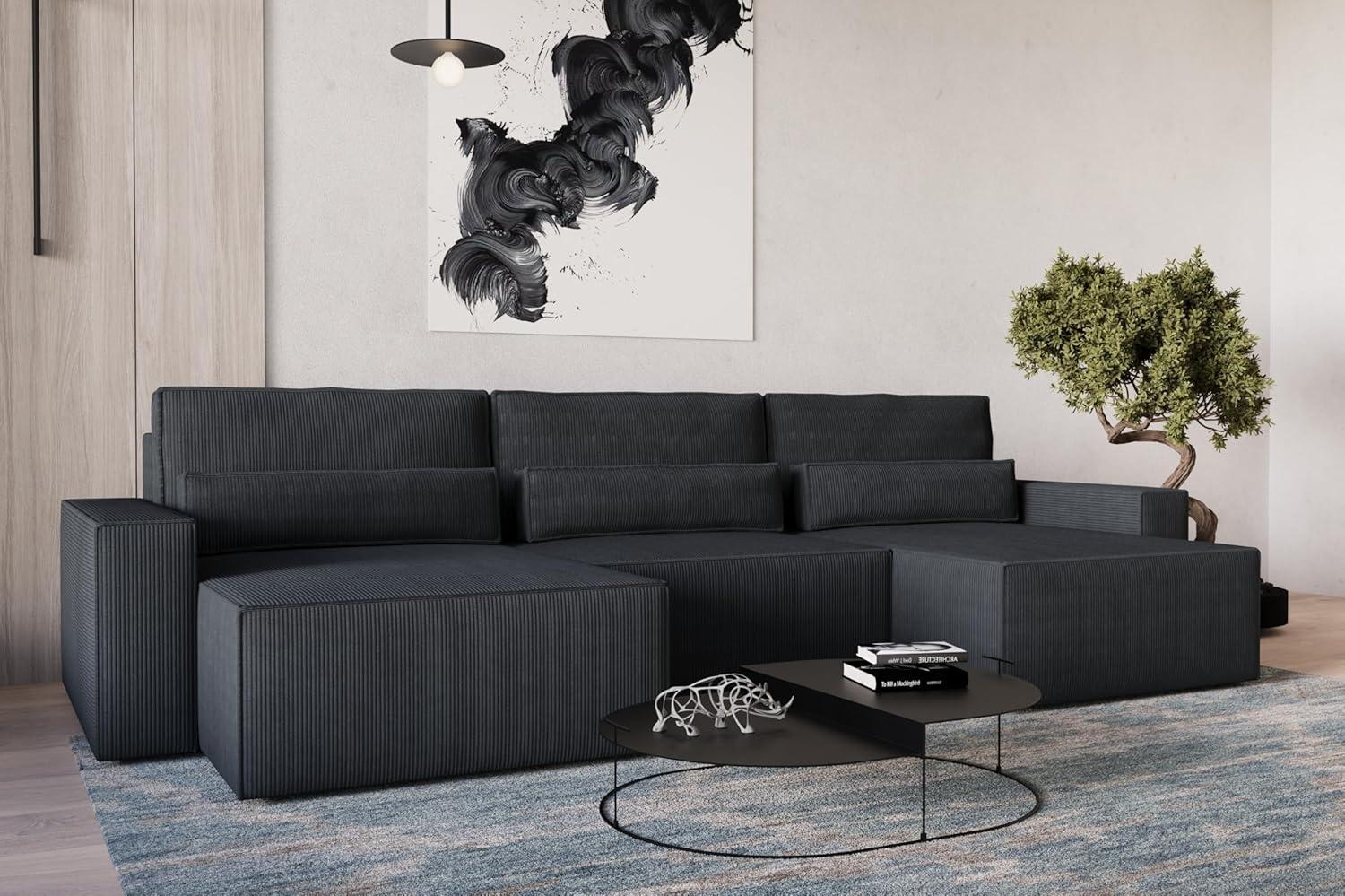 MOEBLO Wohnlandschaft DENVER U MINI, aus Cord, Couch Cord für Wohnzimmer Schlafsofa Sofagarnitur Sofa Eckcouch U-Form Cordstoff, Eckcouch Wohnlandschaft Sofa mit Ottomane Eckgarnitur Polsterecke, mit Schlaffunktion und Bettkasten Bild 1