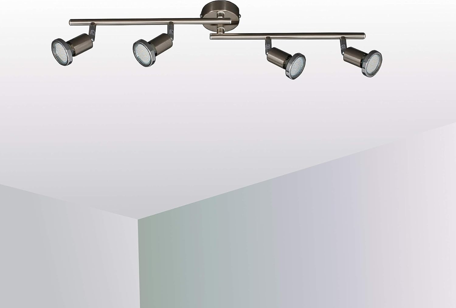 TRANGO LED Deckenspots, 4-flammig 2935-042 LED Deckenleuchte FINNO in Edelstahl-Optik inkl. 4x 3 Watt GU10 LED Leuchtmittel I Deckenlampe I Deckenstrahler I Deckenspots, Wohnzimmer Lampe schwenkbar und drehbar Bild 1