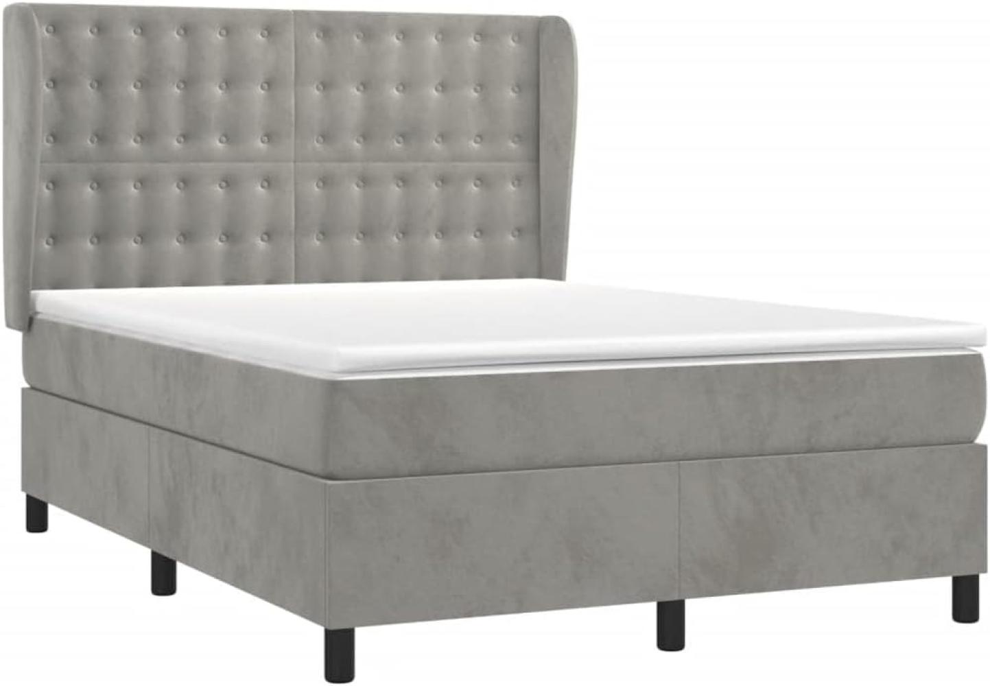 vidaXL Boxspringbett mit Matratze Hellgrau 140x200 cm Samt 3129453 Bild 1