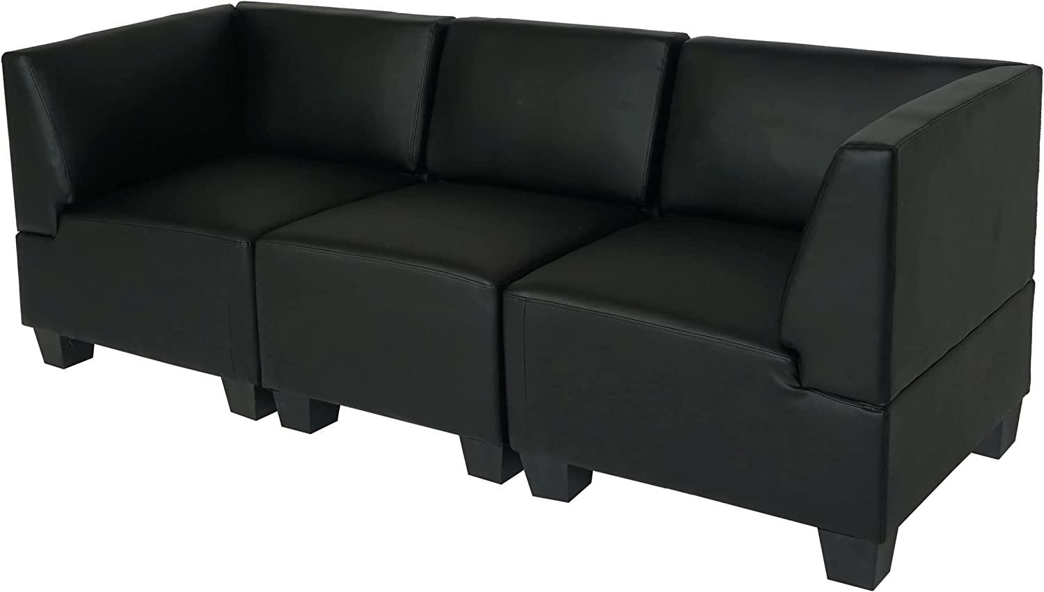 Modular 3-Sitzer Sofa Couch Lyon, Kunstleder ~ schwarz, hohe Armlehnen Bild 1