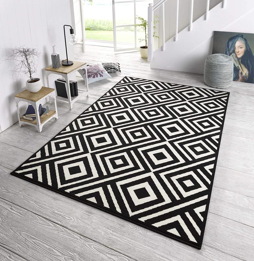 Kurzflor Teppich Art Schwarz Creme - 140x200x0,9cm Bild 1