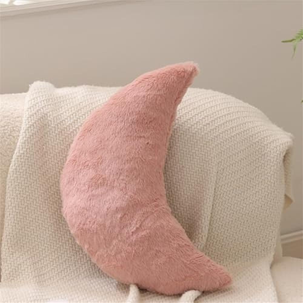 Kuschelkissen Kinder Sternkissen Weiche Flauschige Mond Wolken Sternform Zierkissen Sofakissen, Plüsch Kissen Dekokissen für Kinderzimmer Schlafzimmer Deko (Rosa Mond 38 cm) Bild 1