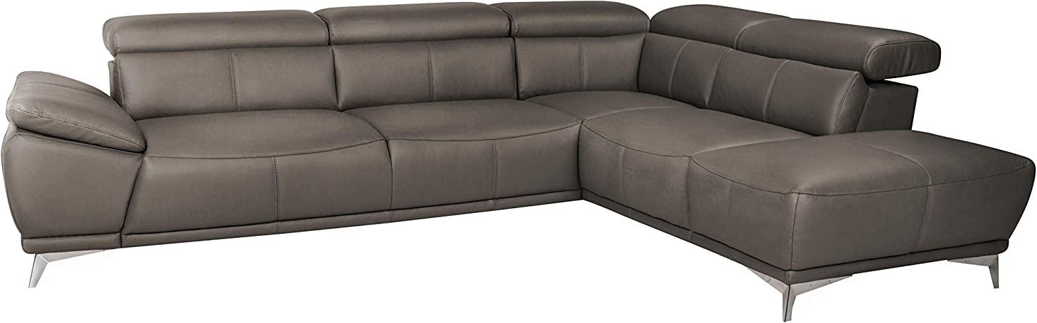 Mivano Ecksofa Felipe in Echtleder / Moderne Eckcouch mit verstellbaren Kopfstützen / 292 x 73 x 233 / Leder Fango (grau) Bild 1