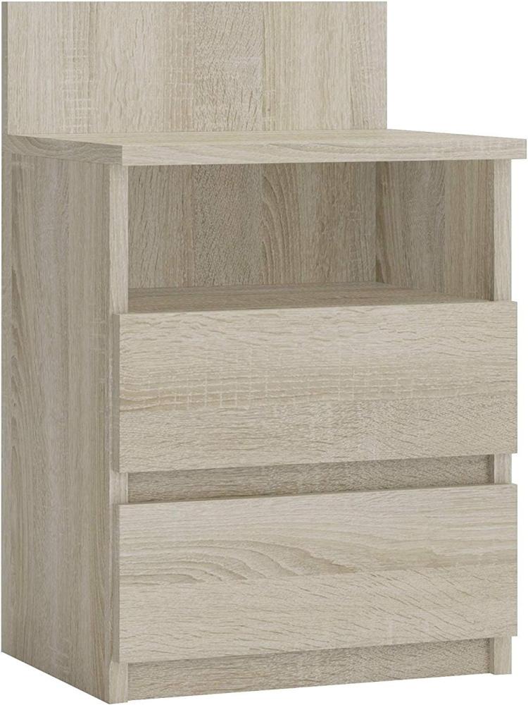 Oggi Lugo Nachttisch Schrank mit Zwei Schubladen Und Einer Ablage 40 x 32 x 59 cm Minimalistisch Modern aus 16mm Schichtstoffplatte Design Wohnzimmer Schlafzimmer Flur Sonoma Eiche Bild 1