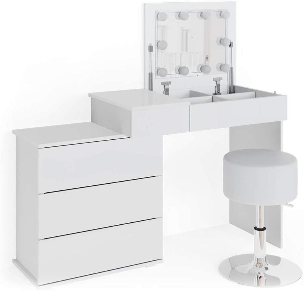 Vicco 'Lotos' Schminktisch, weiß, mit Spiegel, inkl. Hocker und LED-Lichterkette Bild 1