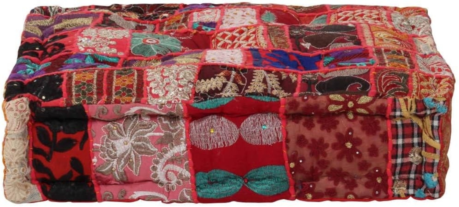 vidaXL Pouf Flickwerk Quadrat Baumwolle Handgefertigt 50×50×12 cm Rot 246575 Bild 1
