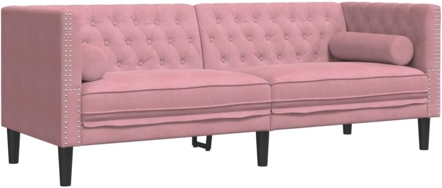 Chesterfield-Sofa mit Nackenrollen 3-Sitzer Rosa Samt 372696 Bild 1