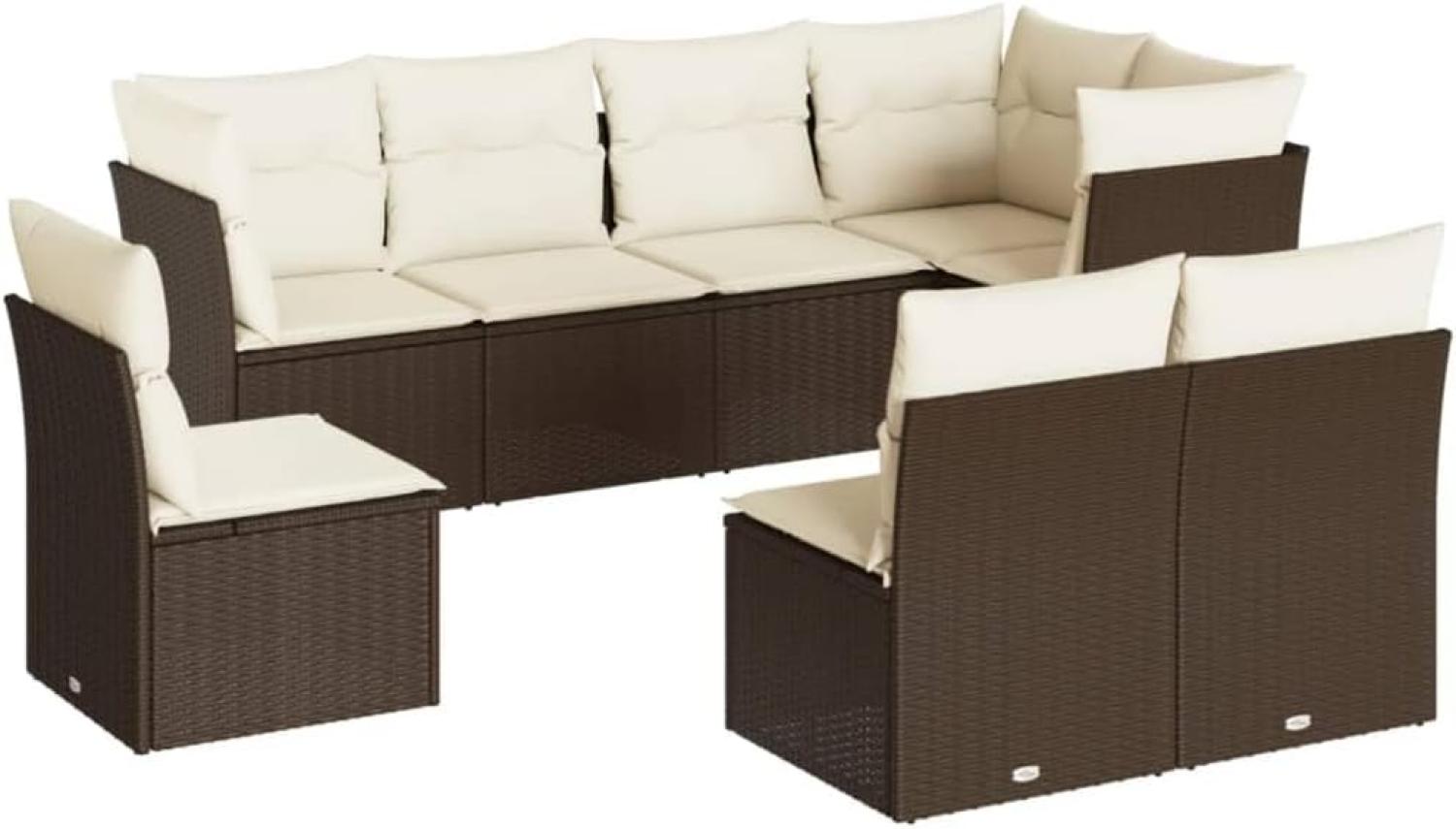 vidaXL 8-tlg. Garten-Sofagarnitur mit Kissen Braun Poly Rattan 3249602 Bild 1