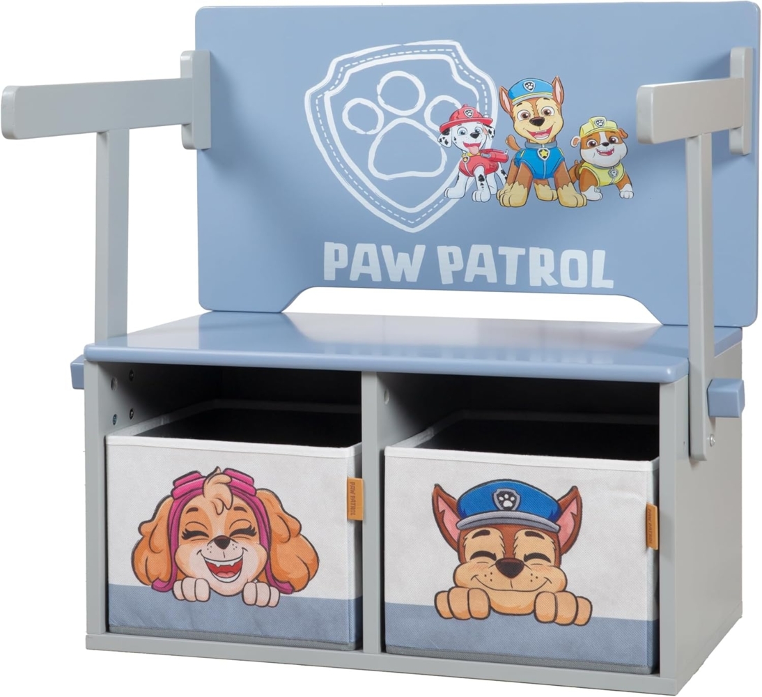 roba Klappbare Sitzbank Paw Patrol + 2 wendbare Aufbewahrungsboxen - Umbaubar zum Kindertisch - Ab 18 Monaten geeignet - Holz grau / blau Bild 1