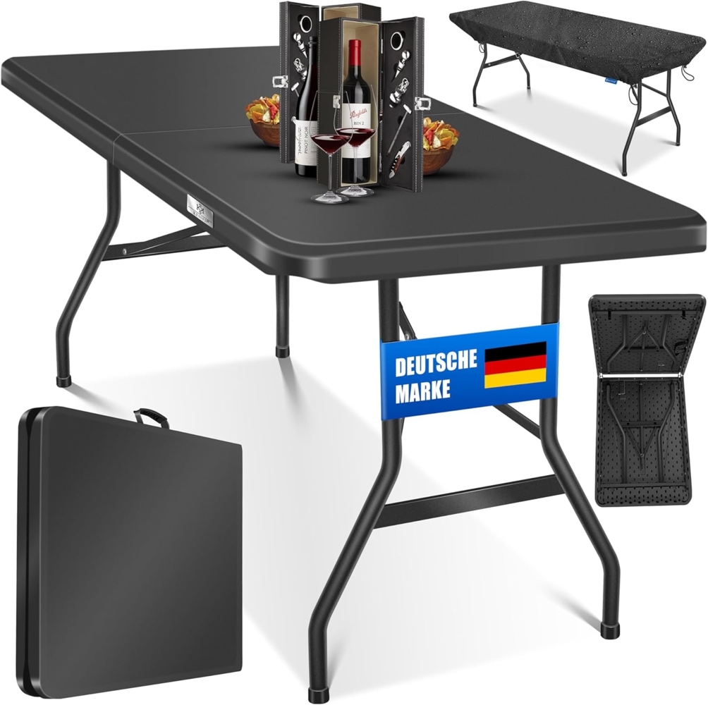 KESSER® Buffettisch Tisch klappbar Kunststoff 183x76 cm Campingtisch Partytisch Klapptisch Gartentisch für Garten, Terrasse und Balkon zusammenklappbar 6 Personen inkl. Tragegriff, Anthrazit Bild 1