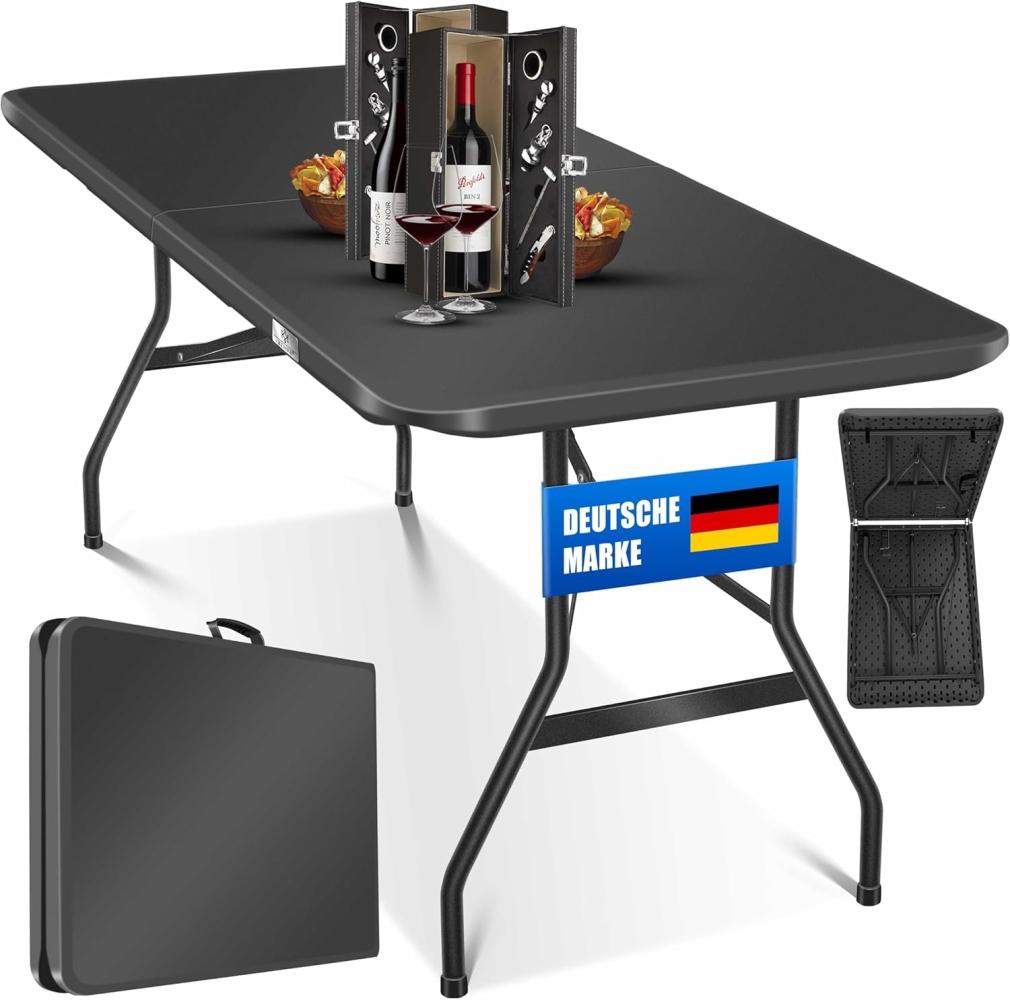 KESSER® Buffettisch Tisch klappbar Kunststoff 183x76 cm Campingtisch Partytisch Klapptisch Gartentisch für Garten, Terrasse und Balkon zusammenklappbar 6 Personen inkl. Tragegriff, Anthrazit Bild 1