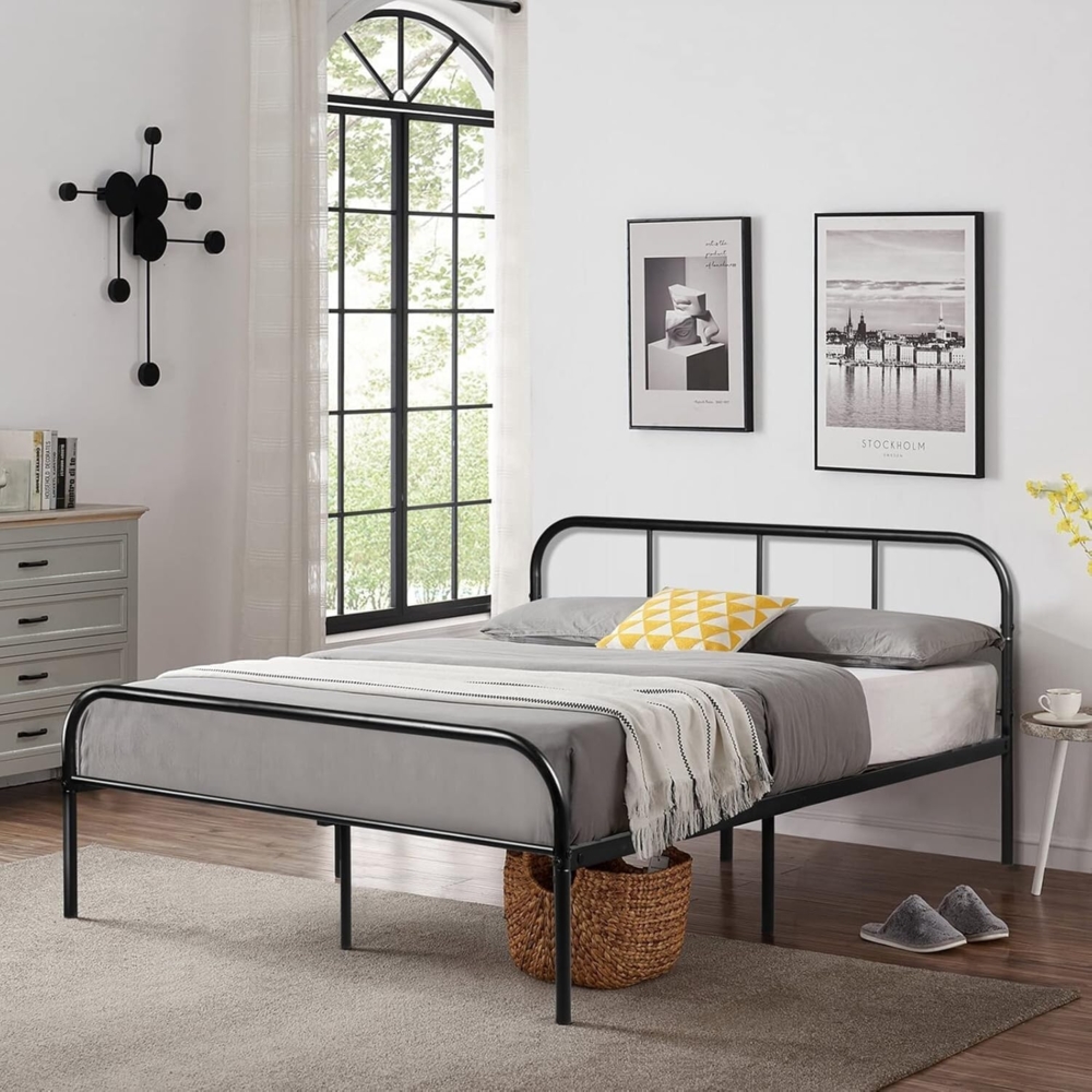 LiePu Bettgestell Doppelbett Metallbett 140x190 cm mit Lattenrost Modern, Robuste Gästebett Jugendbett Bettrahmen für Erwachsene, Schwarz Bild 1