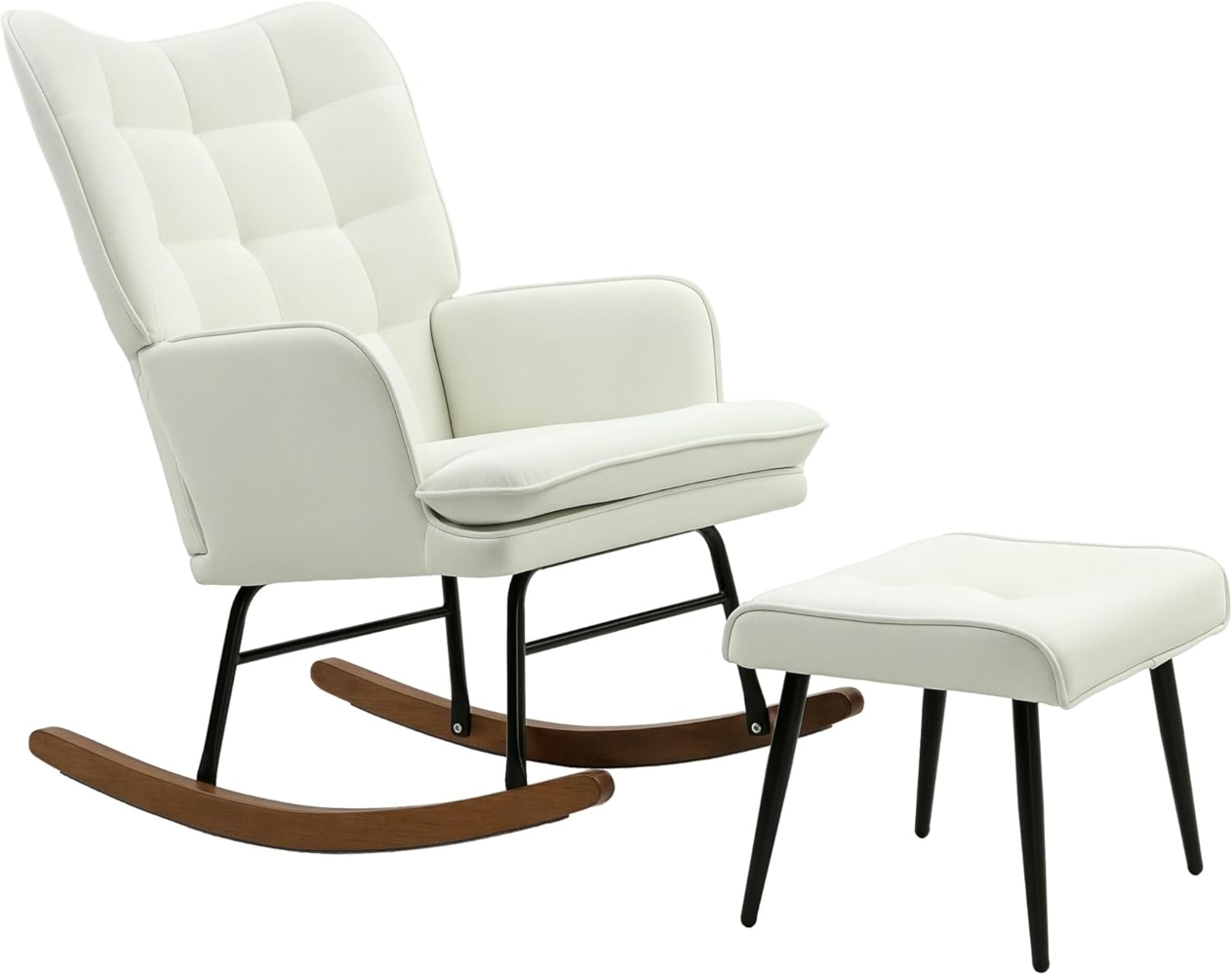 HOMCOM Schaukelsessel Stillsessel mit Hocker (Schaukelstuhl, 2-St, Schwingsessel), für Wohnzimmer, Schlafzimmer, 64L x 89B x 90H cm, Cremeweiß Bild 1