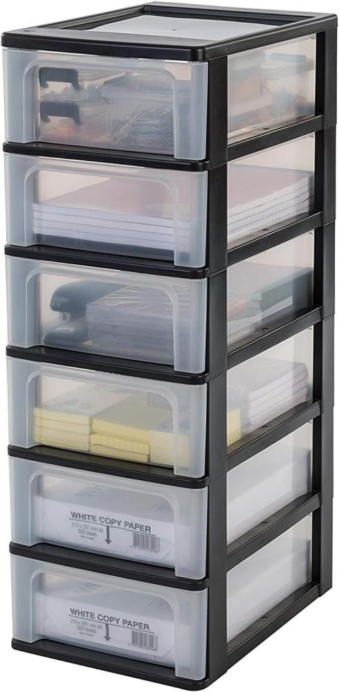 Iris Ohyama, Schubladenschrank, Schubladencontainer, 6 Schubladen mit 7 L, Format A4, durchsichtige Schubladen, Büro, Wohnzimmer - Organizer Chest OCH-2006 - Schwarz Bild 1