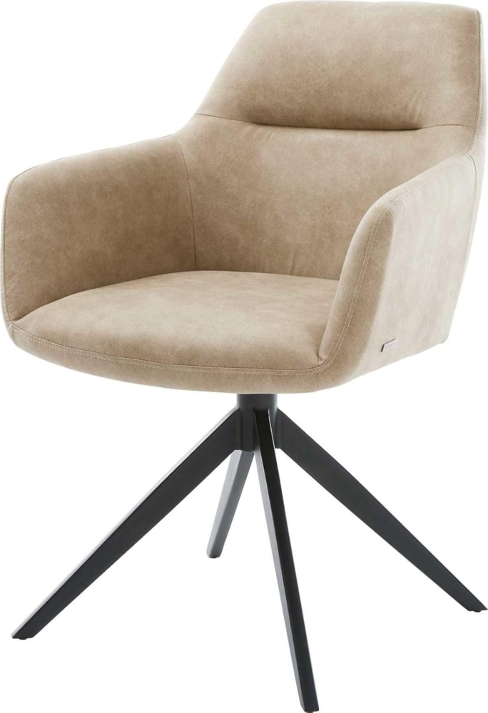 Drehstuhl Pejo-Flex Mikrofaser Beige Vintage Kreuzgestell breit Schwarz 360° drehbar Wippfunktion Taschenfederkern Bild 1