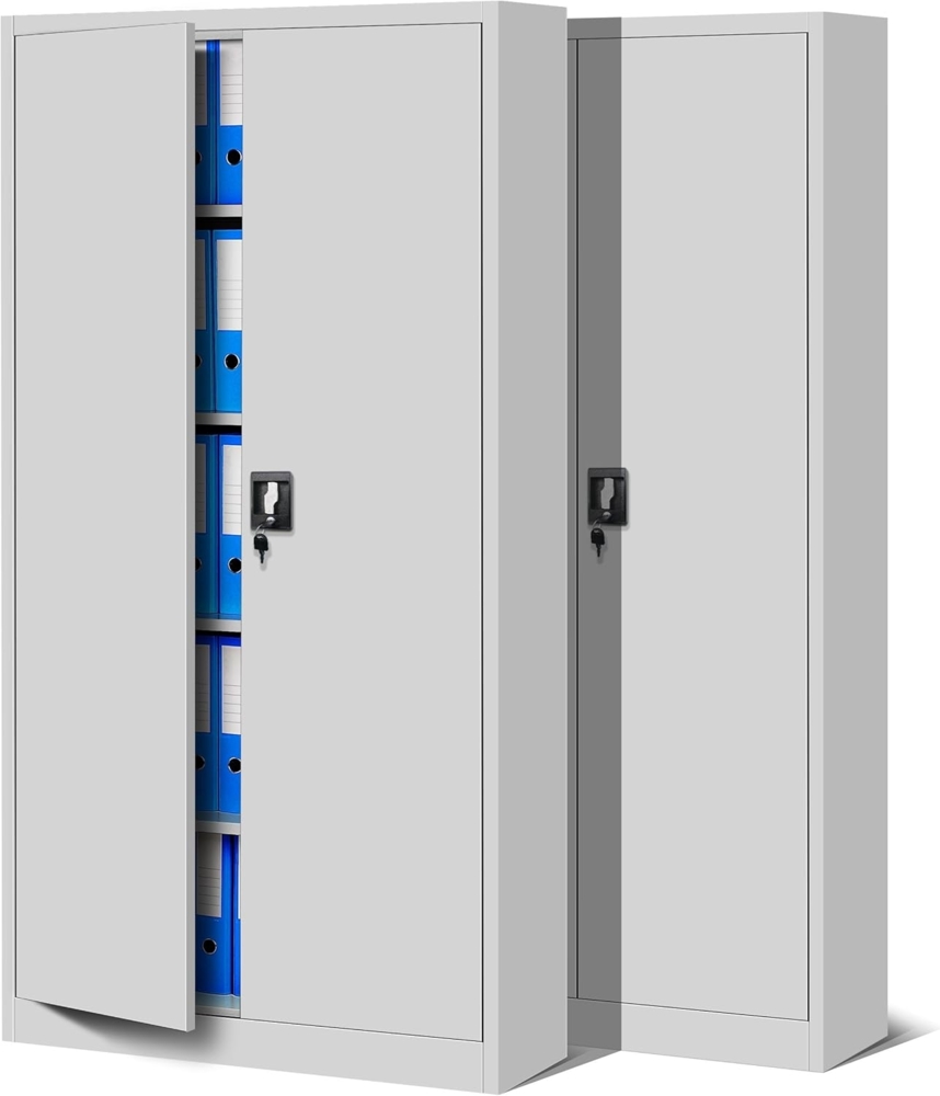 Jan Nowak 2er Set Aktenschrank C001 Metallschrank Stahlschrank Werkzeugschrank Büroschrank Lagerschrank Universalschrank Pulverbeschichtung Flügeltüren 185 x 90 x 40 cm (grau/grau) Bild 1