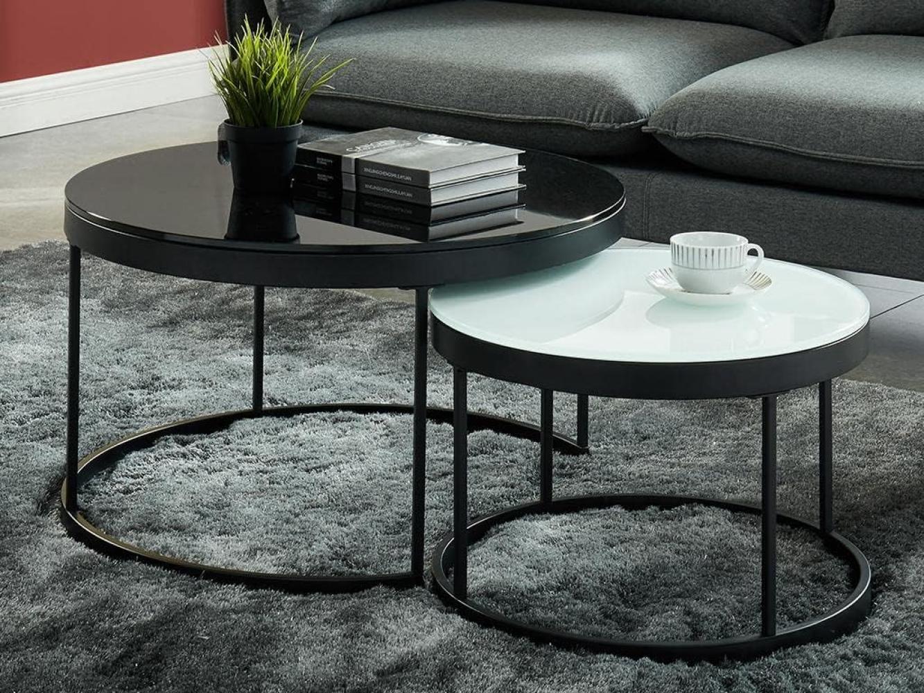 Vente-unique - Couchtisch 2er-Set - Glass & Metall - Schwarz & Weiß - BILLIE Bild 1