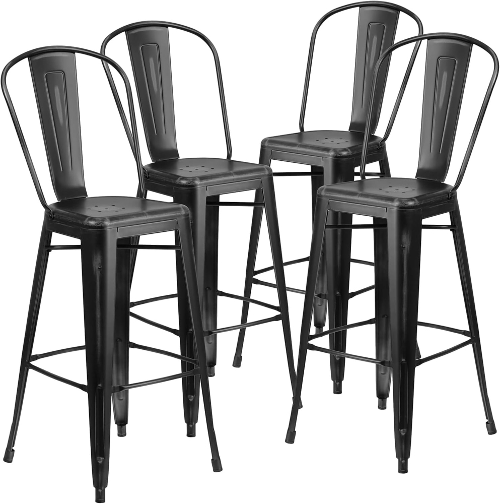 Flash Furniture Blake Barhocker mit Rückenlehne, Metall, für drinnen und draußen, 76,2 cm hoch, Schwarz Bild 1