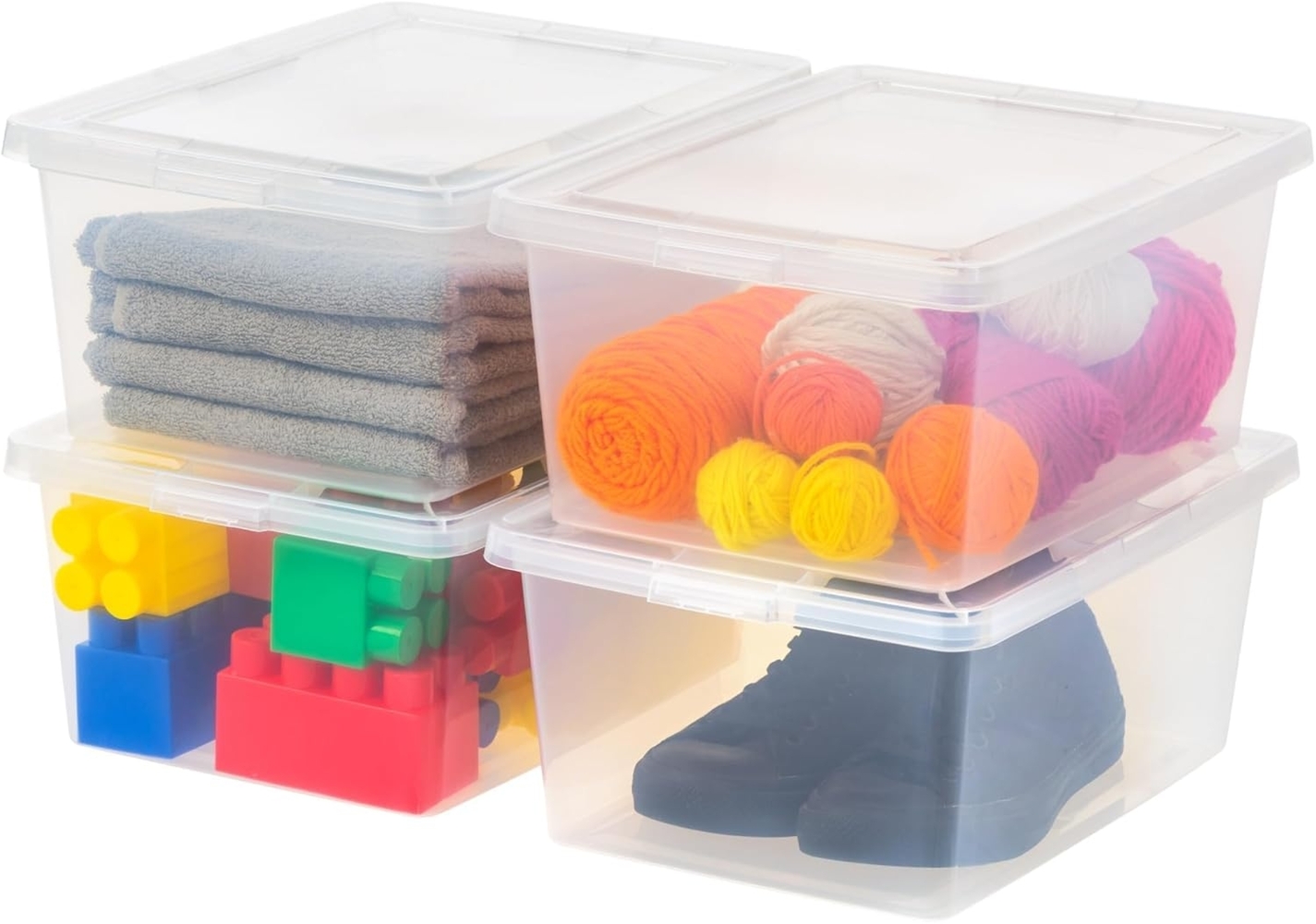 Iris Ohyama, Mehrzweck-Kunststoff-Aufbewahrungsbox, 16L, 4er Set, Transparent, Einfache Verschließung, Stapelbar, für Schlafzimmer, Küche, Büro, Badezimmer, Kleidung, Spielzeug, BPA-frei, CNL-16E Bild 1