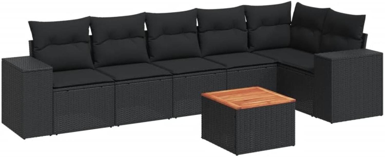 vidaXL 7-tlg. Garten-Sofagarnitur mit Kissen Schwarz Poly Rattan 3257784 Bild 1