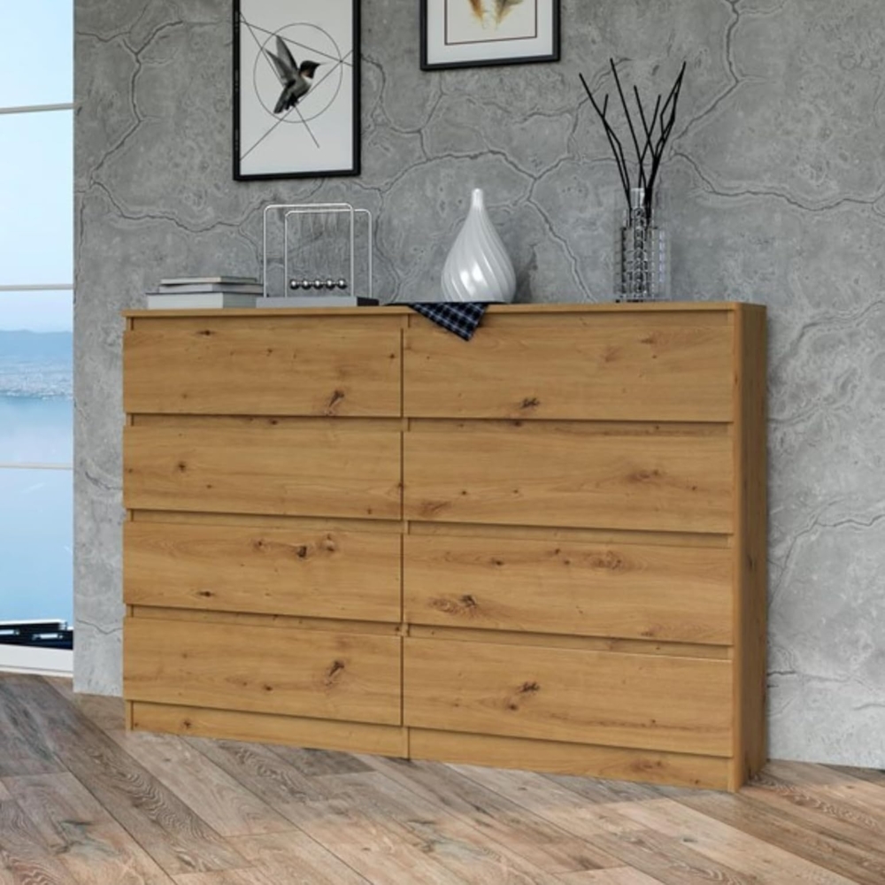 Home Collective Kommode Highboard Sideboard für Flur Schlafzimmer Wohnzimmer (Perfekt für Wohnzimmer, Schlafzimmer oder Esszimmer), mit 8 Schubladen, Breite 140 cm Höhe 97, Artisan Bild 1