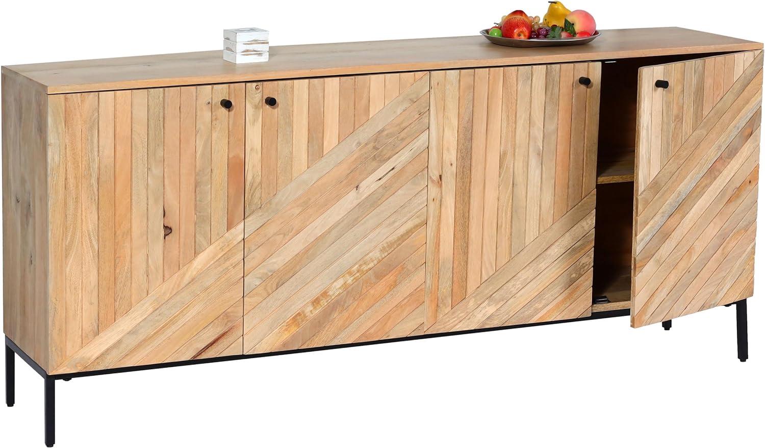 Sideboard HWC-L95, Kommode Schrank Anrichte, Massiv-Holz Mango 79x176x42cm MVG-zertifiziert, natur Bild 1