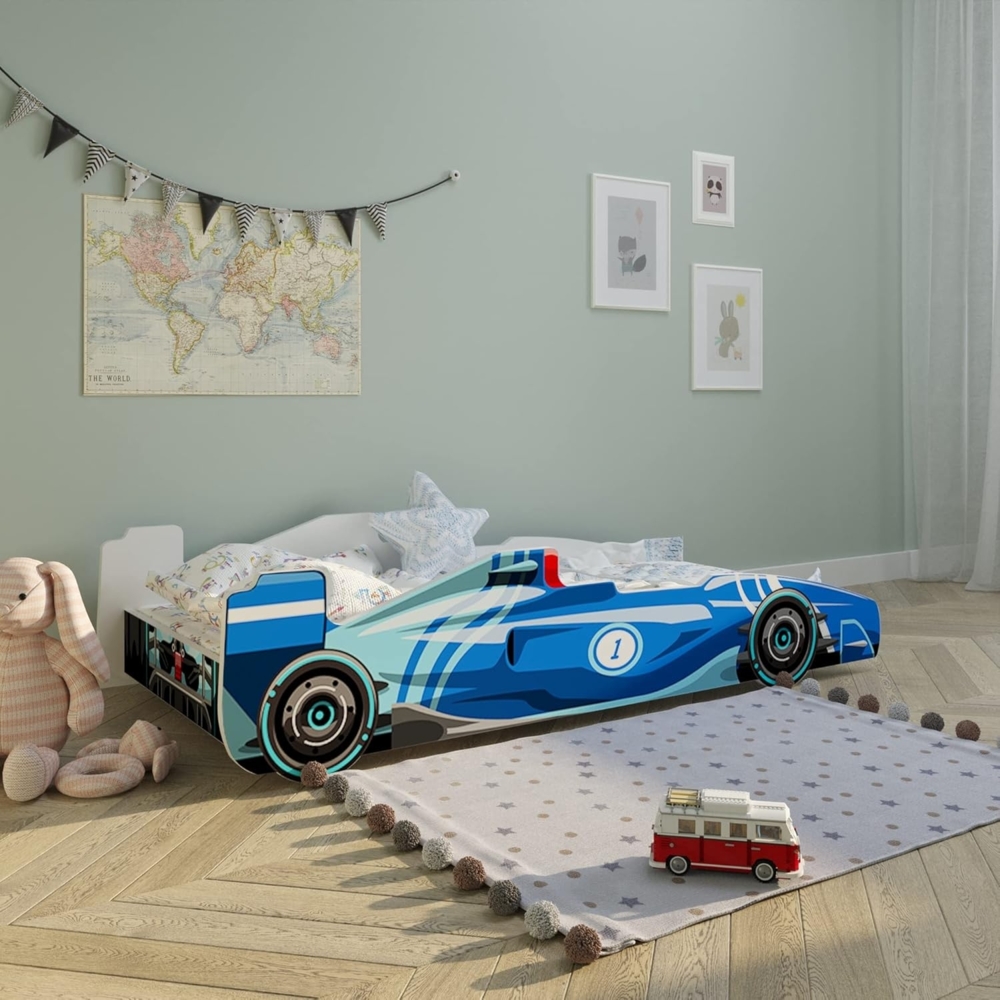 Kids Collective Autobett Kinderbett Jugendbett 80x160 mit Rausfallschutz Kinder Spielbett, Sportauto Sportwagen Rennwagen, Matratze inklusive Bild 1