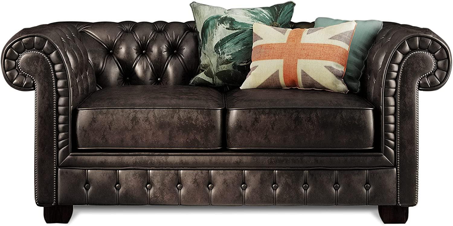 Möbel-Eins CHESTERFIELD Echtleder 2-Sitzer Sofa BRADFORD, antikbraun Bild 1