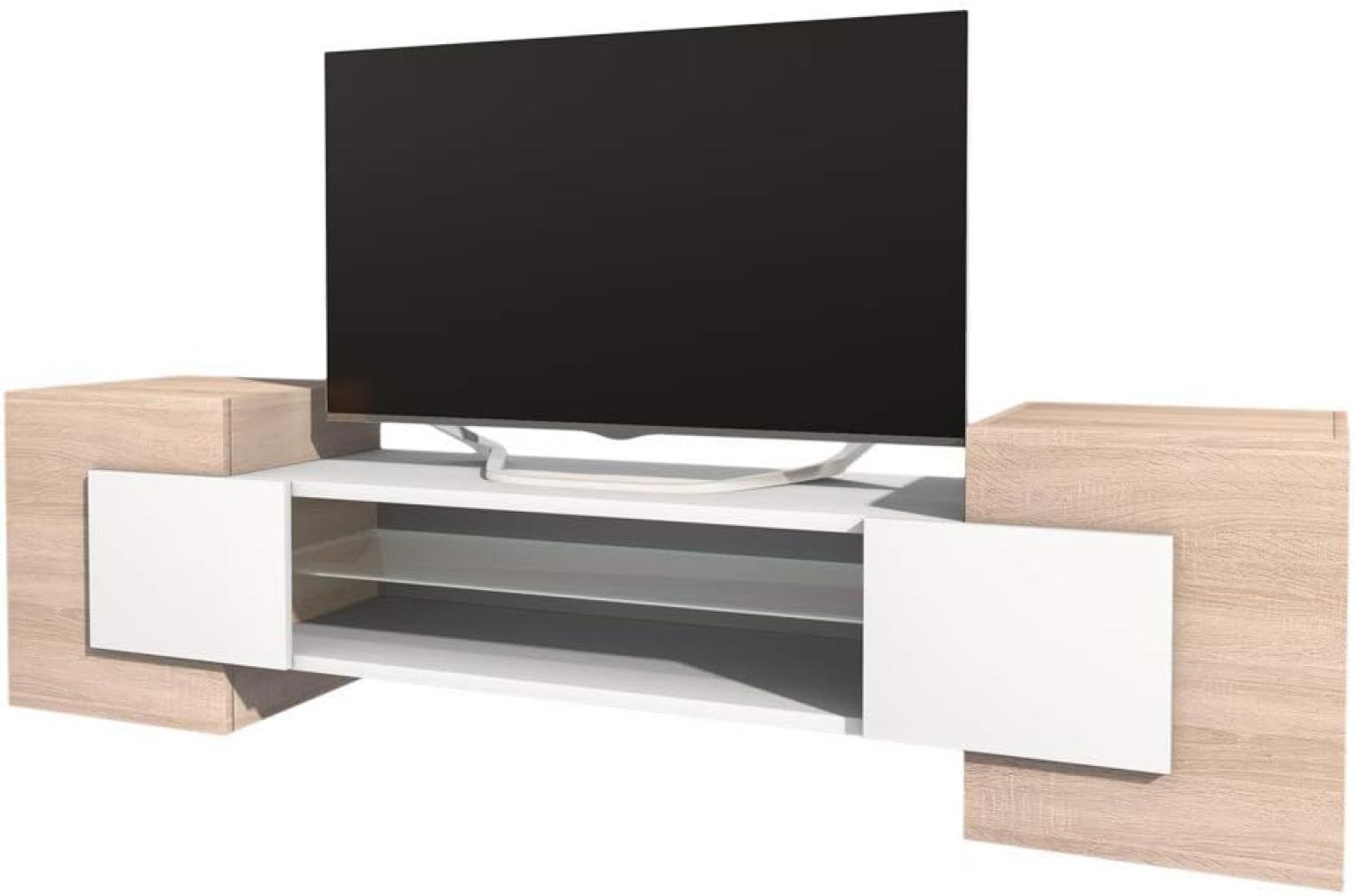 Selsey Charles – TV-Lowboard/Fernsehschrank in Sonoma Eiche/Weiß Stehend 160 cm Bild 1