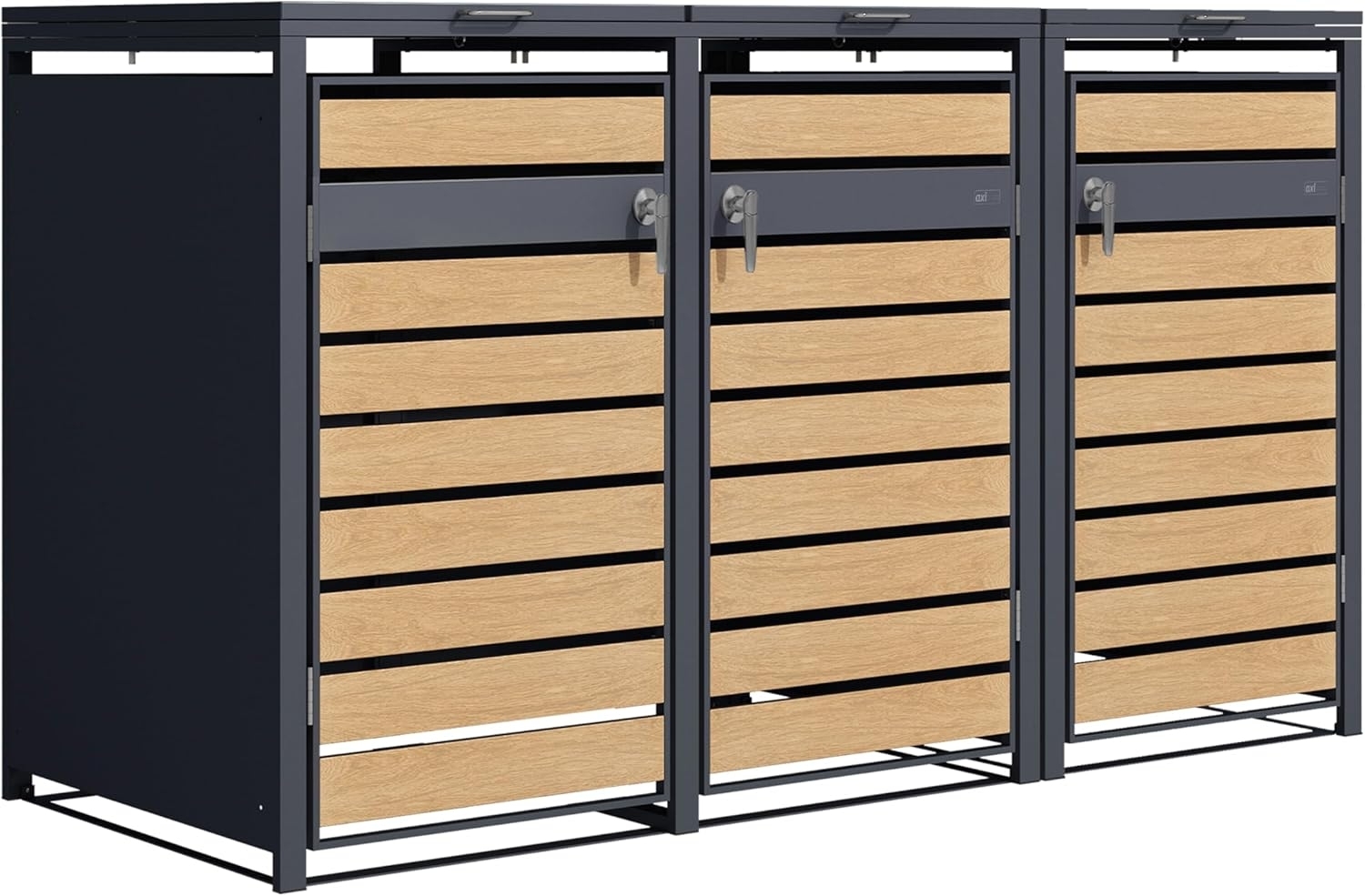AXI Lucas Mülltonnenbox in Metall Anthrazit / Holzoptik Mülltonnenverkleidung mit Deckel für 3 Tonnen - 240 - 720L | Grau | Metall | 200 cm Bild 1