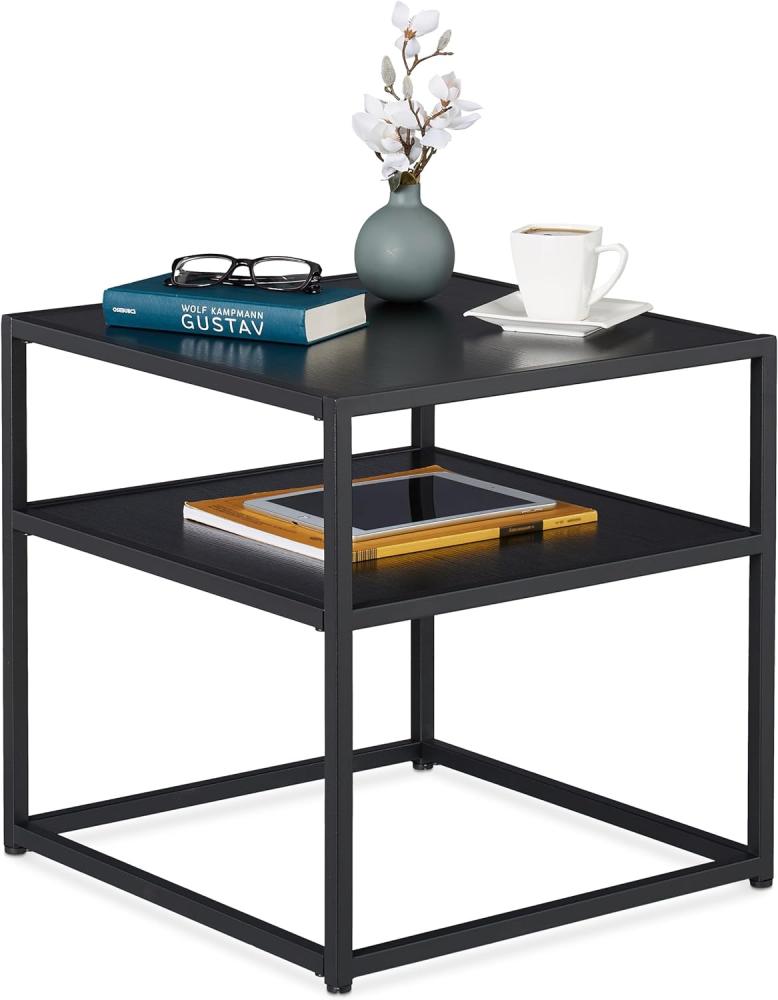 Relaxdays Beistelltisch schwarz, quadratischer Couchtisch, Metall & MDF, modernes Design, Wohnzimmer, 50 x 50 x 50 cm, black Bild 1