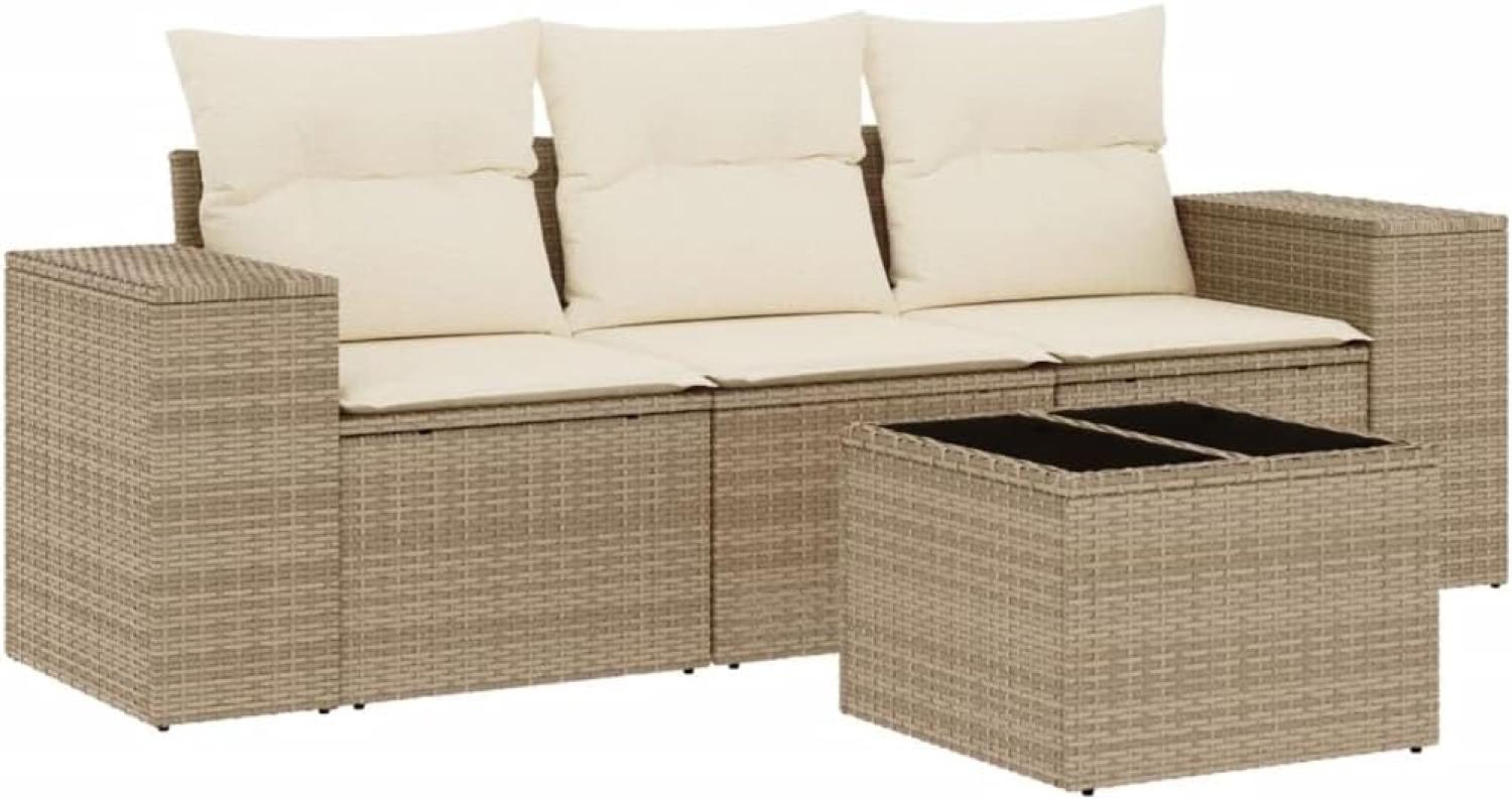 vidaXL 4-tlg. Garten-Sofagarnitur mit Kissen Beige Poly Rattan 3254605 Bild 1