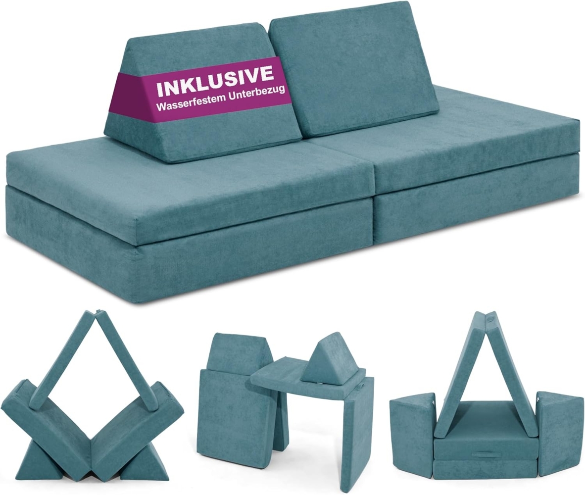 Linodino Kindersofa Spielsofa I aus Schaumstoff Bausteine I Spielcouch für Kinder, Wasserfeste Unterbezüge, Waschbare Chenille Bezüge 30° Bild 1
