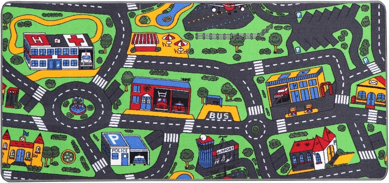 Primaflor Interaktiver Spielteppich CITY - 95x200 cm, Made in Europe Kinderteppich mit Straßenmotiv, Hochwertiger Straßen-Teppich für Kinder- und Spielzimmer, Spielmatte für Jungen und Mädchen Bild 1